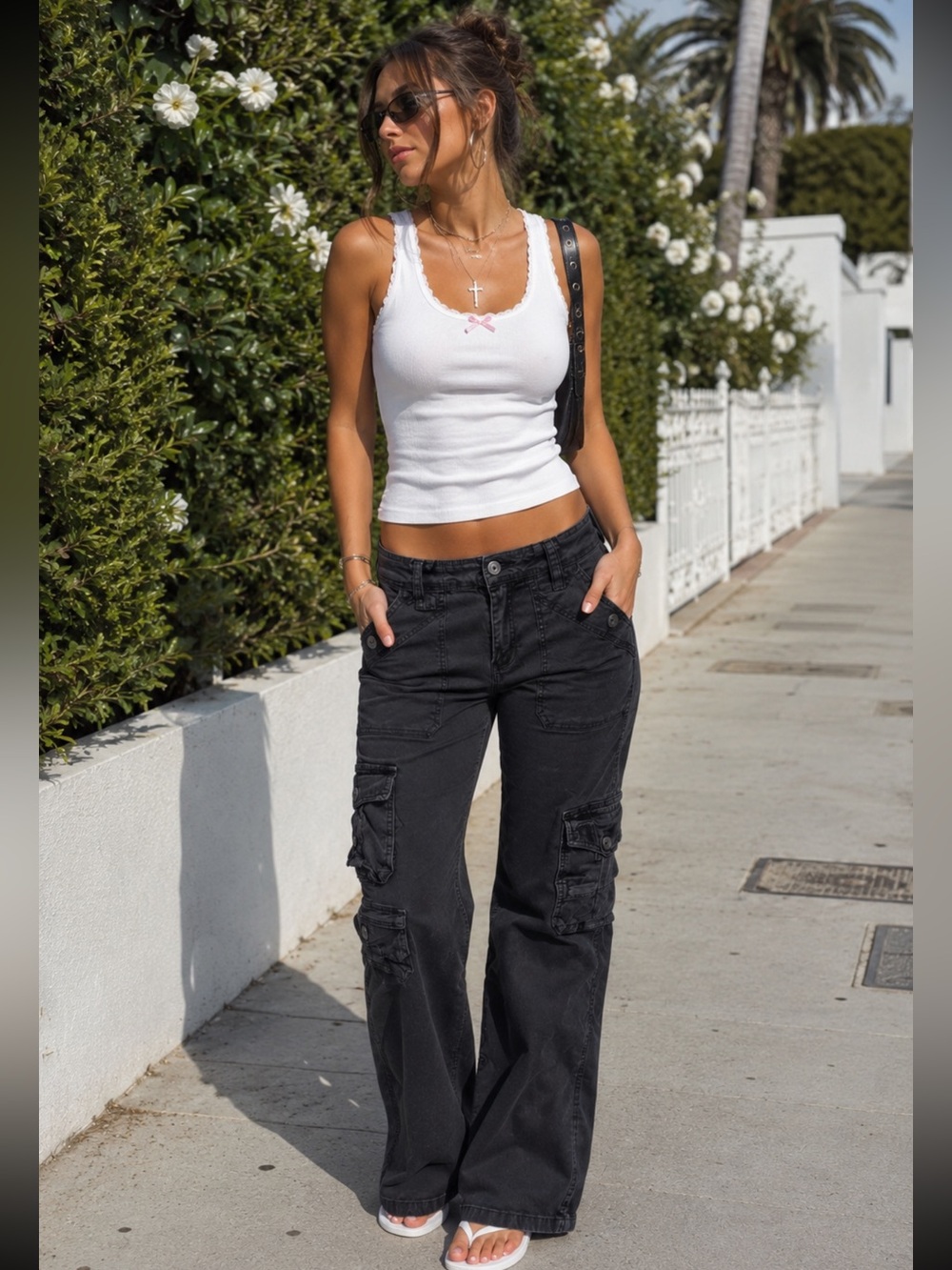 Garage Black Y2K Cargo Pants Wide Leg Mid Rise Utility Jeans Size 9